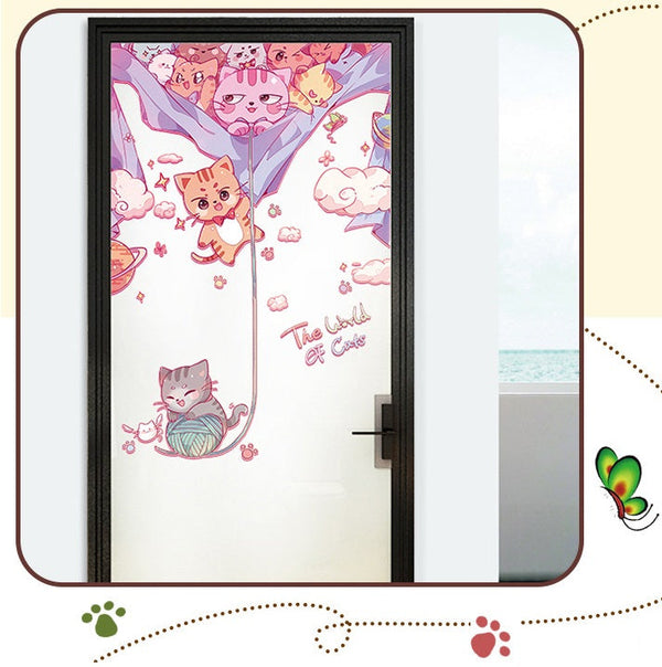 Cute Cat Door Sticker Or Wall Art Decoration Removable Stickers