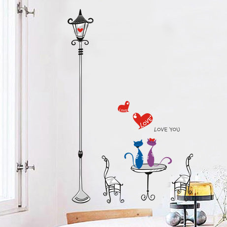 Romantic Cats Lovers In the Street Lamp DIY Removable Wall Stickers