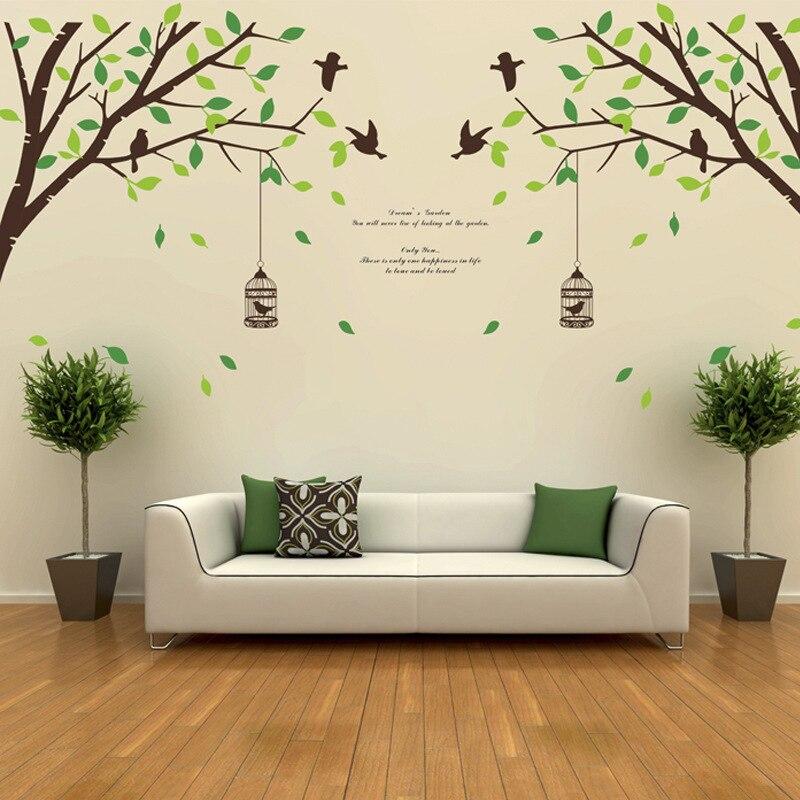 AY205ab  two-sided bird cage green leaves trees of TV background wall stickers room living room sofa bedroom retail