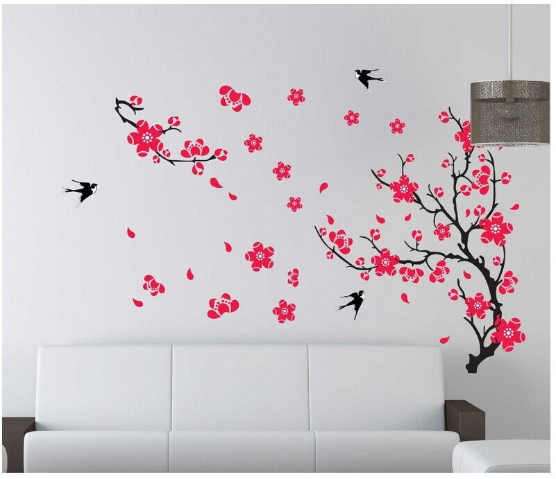 Blossom Red Branches And Birds Wall Stickers Xys8029