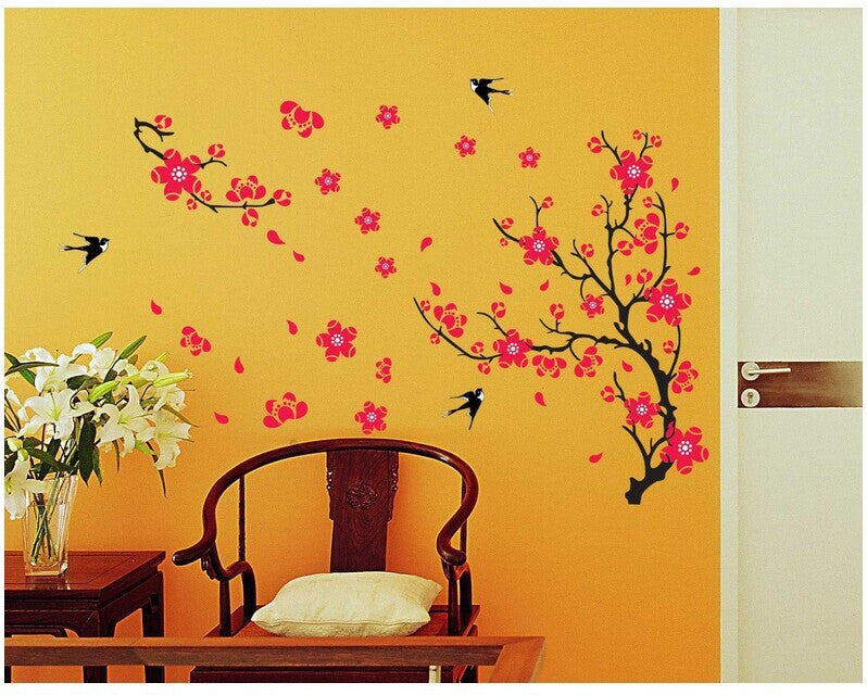 Blossom Red Branches And Birds Wall Stickers Xys8029