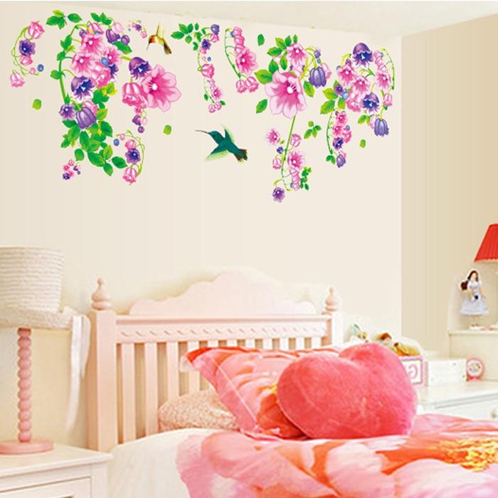 AY9041 Hummingbird leafy morning glory sofa tv background wall wall stickers