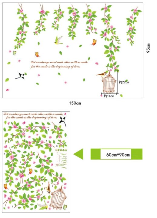 AY9084 Popular Vinyl Floral Hanging Branches With Bird Cage Wall Sticker Home Decal PVC Wall Decal Art Mural – Online Shopping Pakistan, Nail Art in Pakistan, Wall Stickers