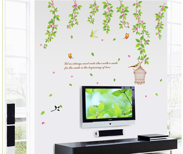 AY9084 Popular Vinyl Floral Hanging Branches With Bird Cage Wall Sticker Home Decal PVC Wall Decal Art Mural – Online Shopping Pakistan, Nail Art in Pakistan, Wall Stickers