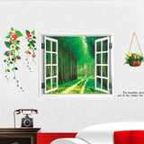 AY914 Lifelike Valley Window Wall Sticker Quality 90*60cm PVC Removable Beautiful Views Decal Vivid Green Forest Wall art Mural