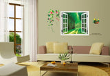 AY914 Lifelike Valley Window Wall Sticker Quality 90*60cm PVC Removable Beautiful Views Decal Vivid Green Forest Wall art Mural