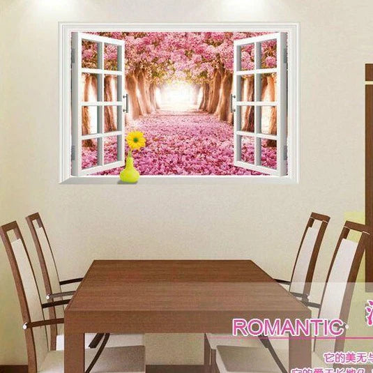 xh0999c cherry tree avenue 3d fake windows landscape green pvc wall sticker Removable wall stickers home decor wall decor