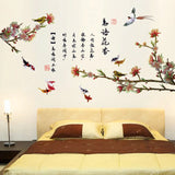 【BestGO】Chinese Style Home Office Decor Wall Stickers Flower Bedroom Living Room Sofa Wall Art Room Decoration Aesthetic Mural Wallpaper size 60x90 xl8140