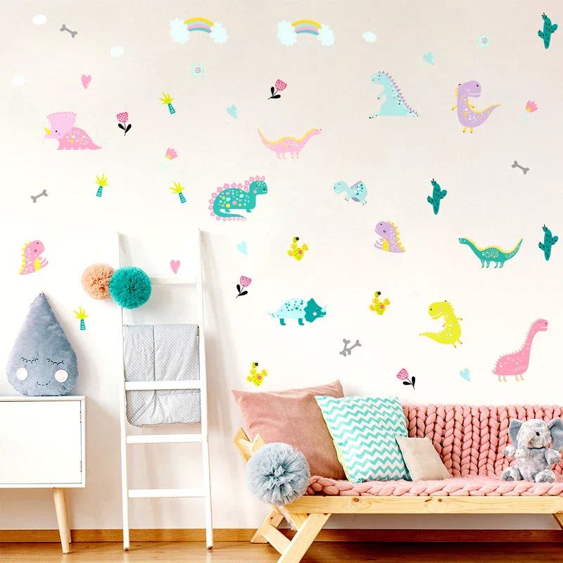 49pcs/set Dinosaur Wall Sticker For Kids Room Cartoon Plants DIY Wall Stickers Nordic Style Decal Home Decoration  Xp8029