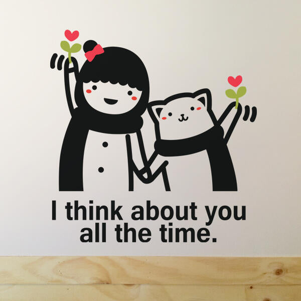 Happy Today Sticker Point Deco Sticker Kids' Room Daycare Decor Girl Cat Friend size 20x22 k11