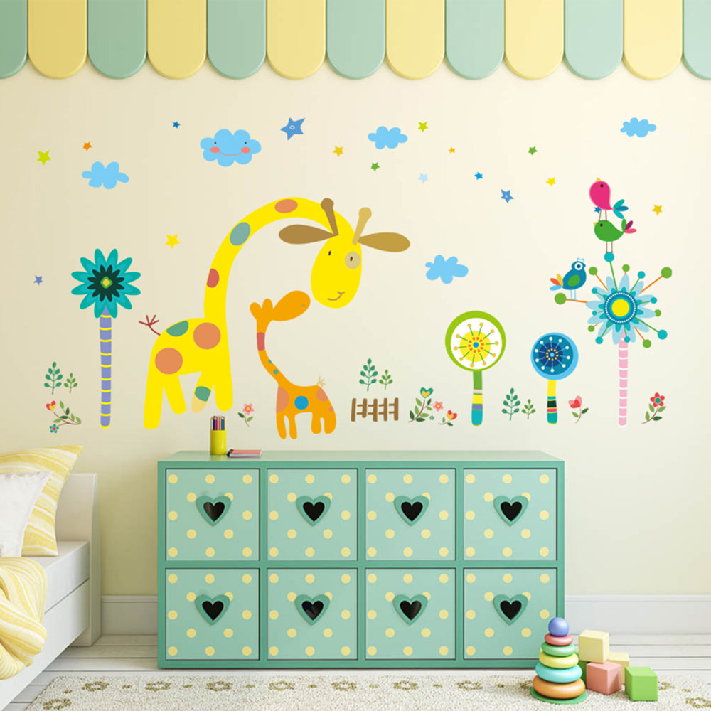 New cartoon two little deer XH9240 children's room baby kindergarten background wall decoration removable stickers