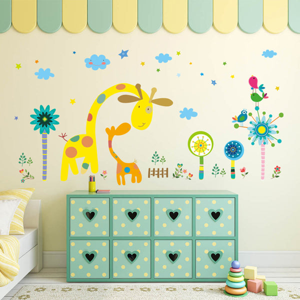 New cartoon two little deer XH9240 children's room baby kindergarten background wall decoration removable stickers