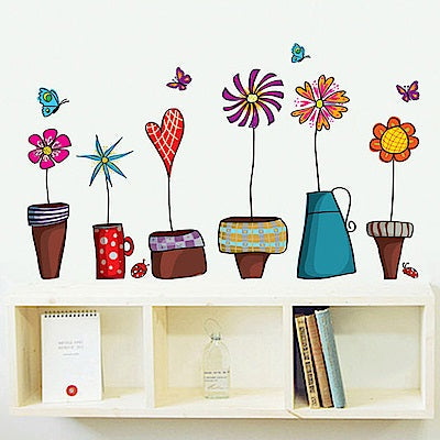 Ay947 Cute Flower Wall Sticker Kitchen Window Sticker Butterfies Wall