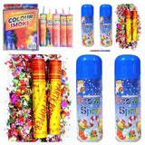 Celebration Combo Pack – 2 Snow Sprays + 2 Party Poppers + 5 Color Smoke Bombs for Birthdays &amp; Parties