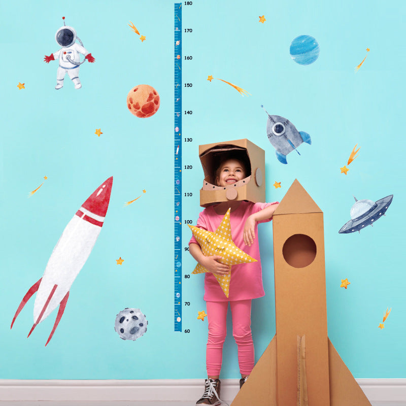 CHILDREN'S Room Sk7198 Cartoon Space Planet Rocket Height Stickers Kindergarten Entrance Door Living Room Decoration Wall Sticke