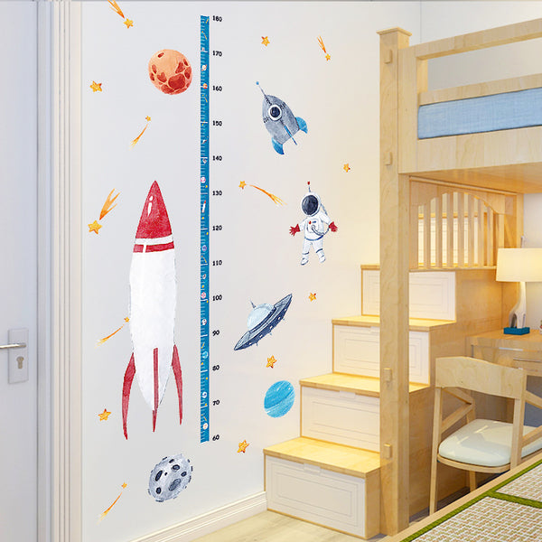 CHILDREN'S Room Sk7198 Cartoon Space Planet Rocket Height Stickers Kindergarten Entrance Door Living Room Decoration Wall Sticke