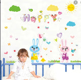 XL8208 cartoon love rabbit butterfly wall birds chicks flower wall stickers for kids rooms bathroom decor wall decals poster