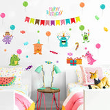 Cartoon Small Monsters Wall Sticker For Kids Room Happy Birthday xl8209