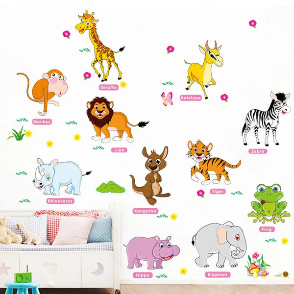 Cartoon animal Forest park wall stickers For kids room wardrobe DIY decorative mural hippo frog zebra lion removable Art sticker - AliExpress