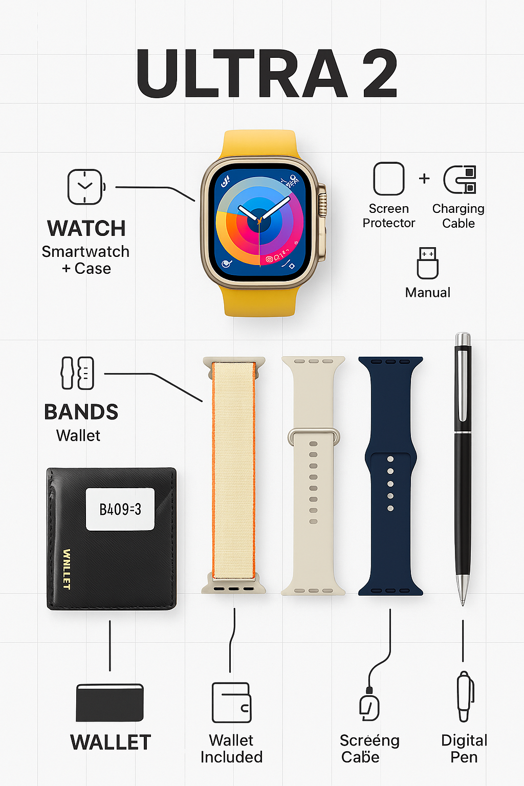 New Model S200 Smart Watch – Full Display with Original Strap, Wallet Feature &amp; Protective Cover
