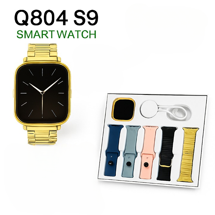 Q804 Imran Khan New Model Watch – Golden Color with 7 Straps &amp; Original Metal Strap