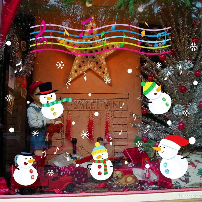 Wall Stickers Window Glass Festival Decals Music snowman Christmas Decorations xl838
