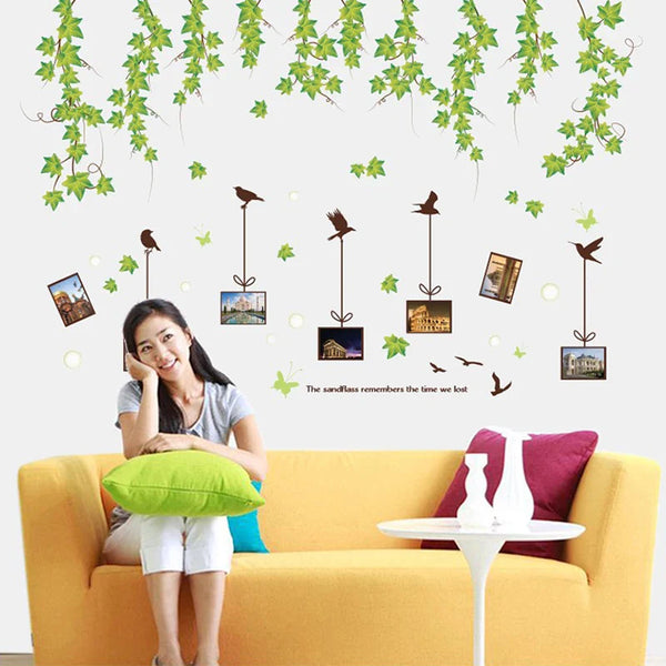 Green Leaves Vines Photo Frame Wall Sticker Home Decor Removable Vinyl Mural art Decals Living Room Decoration xl9003a