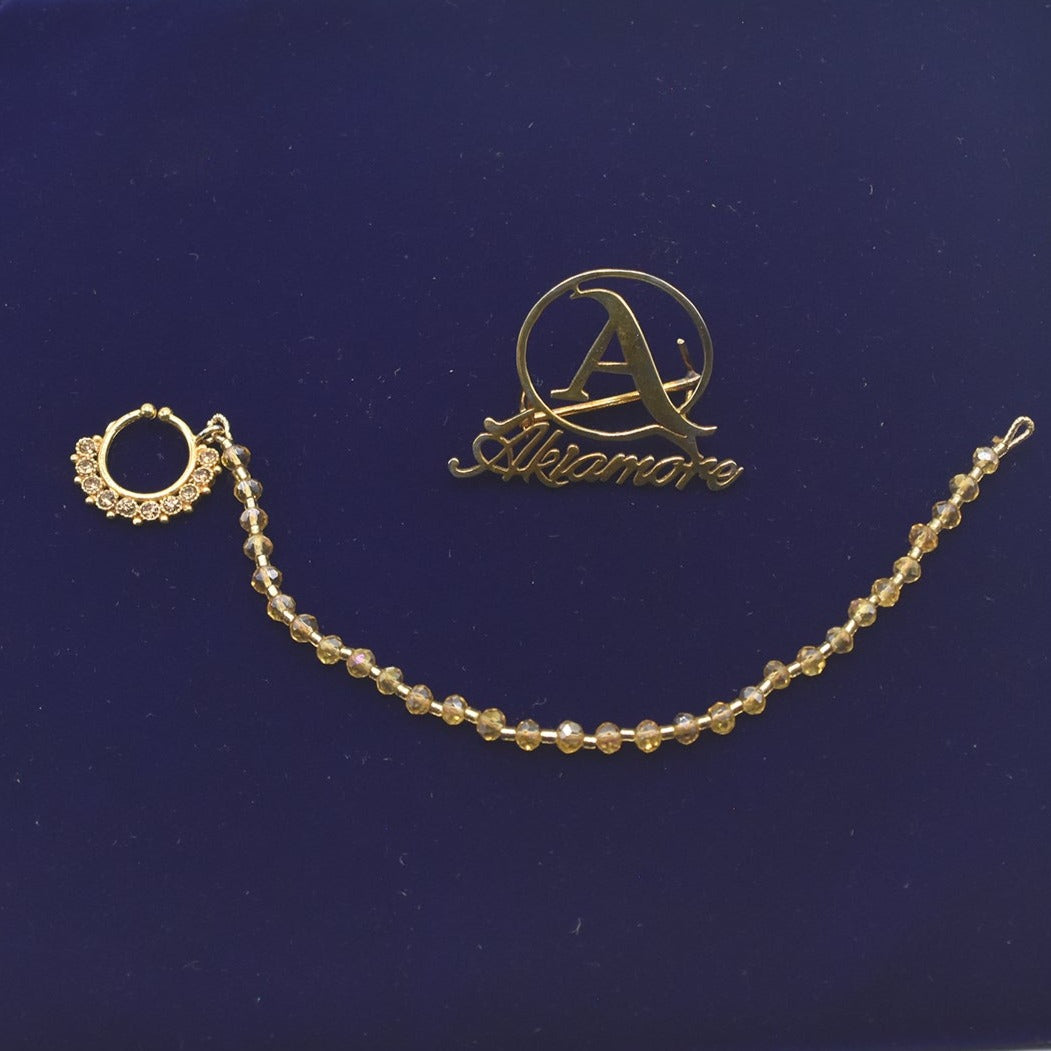Beautyfull golden nose nath crustal one line osm style nath for non pierced nose