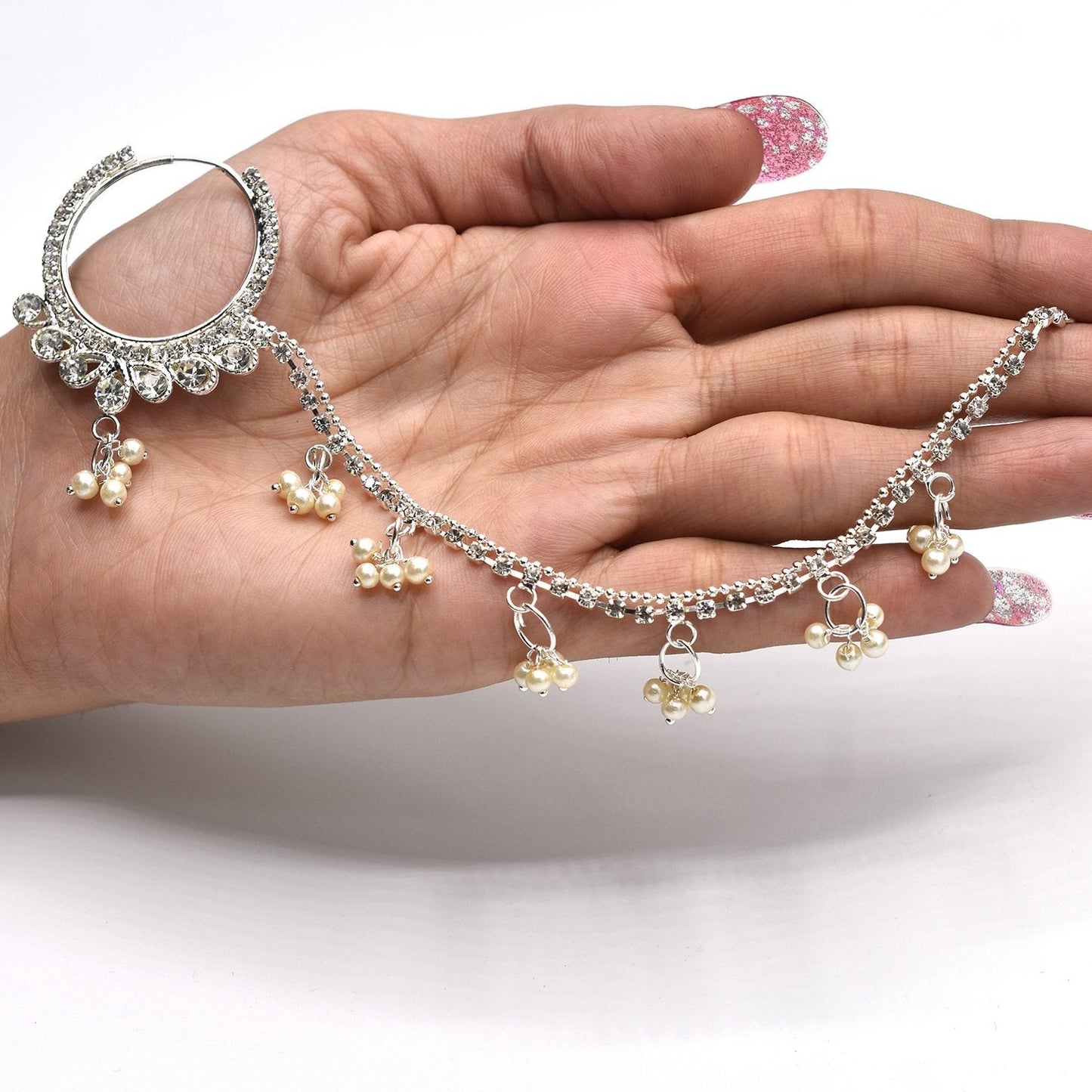 Stylish Bridal nose nath With Cristal Chain  Long Lasting Polish only priercing Girls