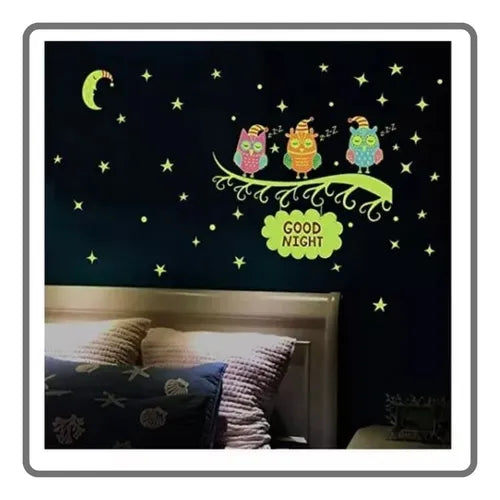Wall sticker owl on branch glow in the dark children's room Hm 31006