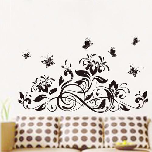 Black blossom and Butterfly wall Sticker jm7164