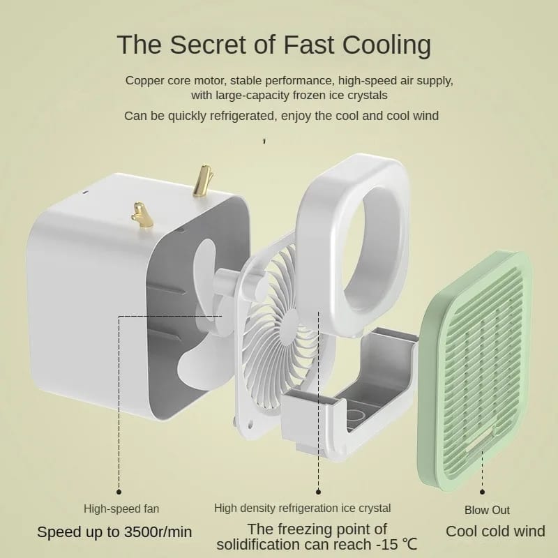 Portable Desktop Air Conditioning Fan | Three Gears Adjustable Strong Cold Air Fast Cooling USB Fan for Indoor Rechargeable (Random Colour)