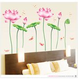 Lotus Flower Dragonfly Fish Wall Sticker size 60x90 am029