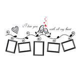 Angoily Photo Frame Wall Sticker with Heart Birds Removable PVC Decal for Living Room Bedroom Glass Window and Sofa Decor size 45x60 ay640b