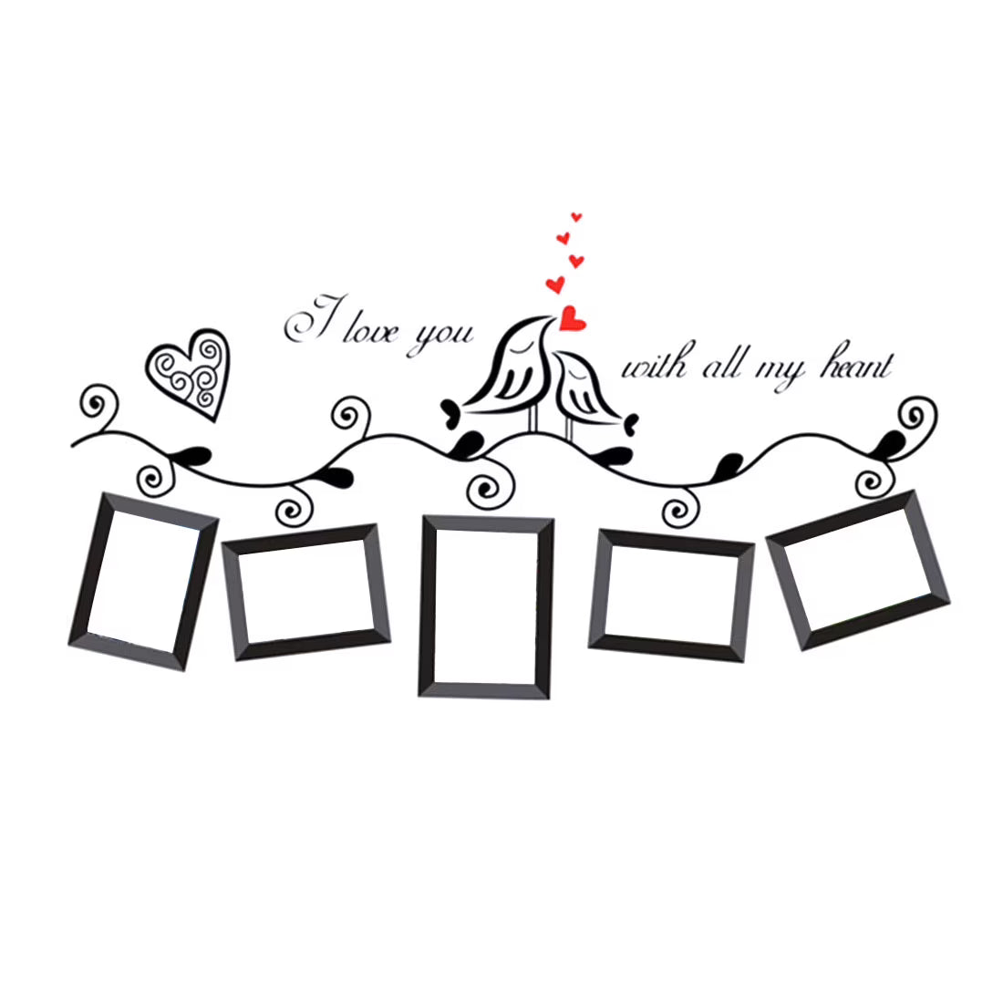 Angoily Photo Frame Wall Sticker with Heart Birds Removable PVC Decal for Living Room Bedroom Glass Window and Sofa Decor size 45x60 ay640b