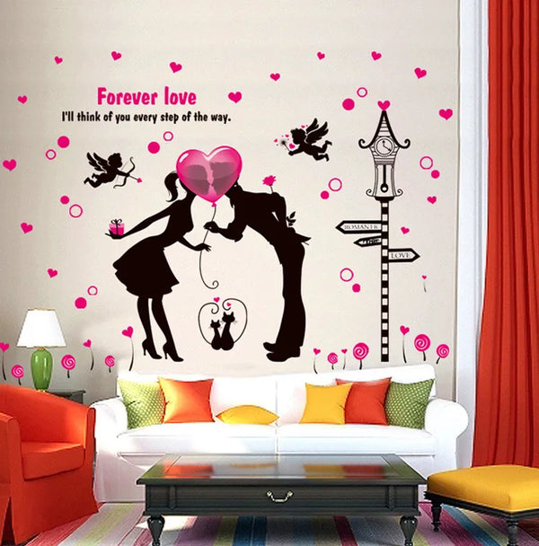 Forever Love Angel Cat Wall Sticker Romantic TV Background Home Decoration