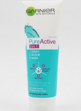 Garnier 3 in 1 Pure Active Face Wash – 100ml Liquid Cleanser for All Skin Types, Deep Cleansing and Refreshing Skincare