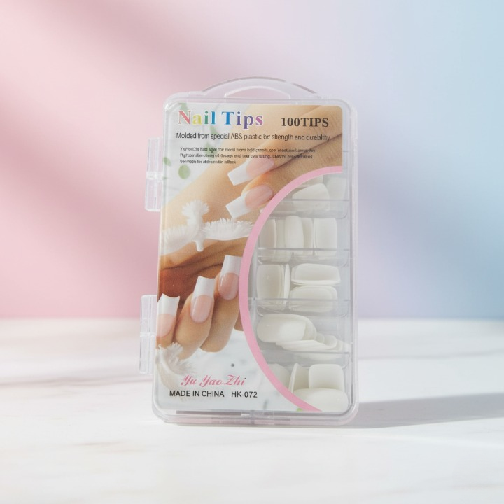 100 Pcs Fake Nails Set – White ABS Plastic Nail Tips, Durable &amp; Easy-to-Apply, Smooth Finish for DIY Nail Art &amp; Professional Salon Manicure
