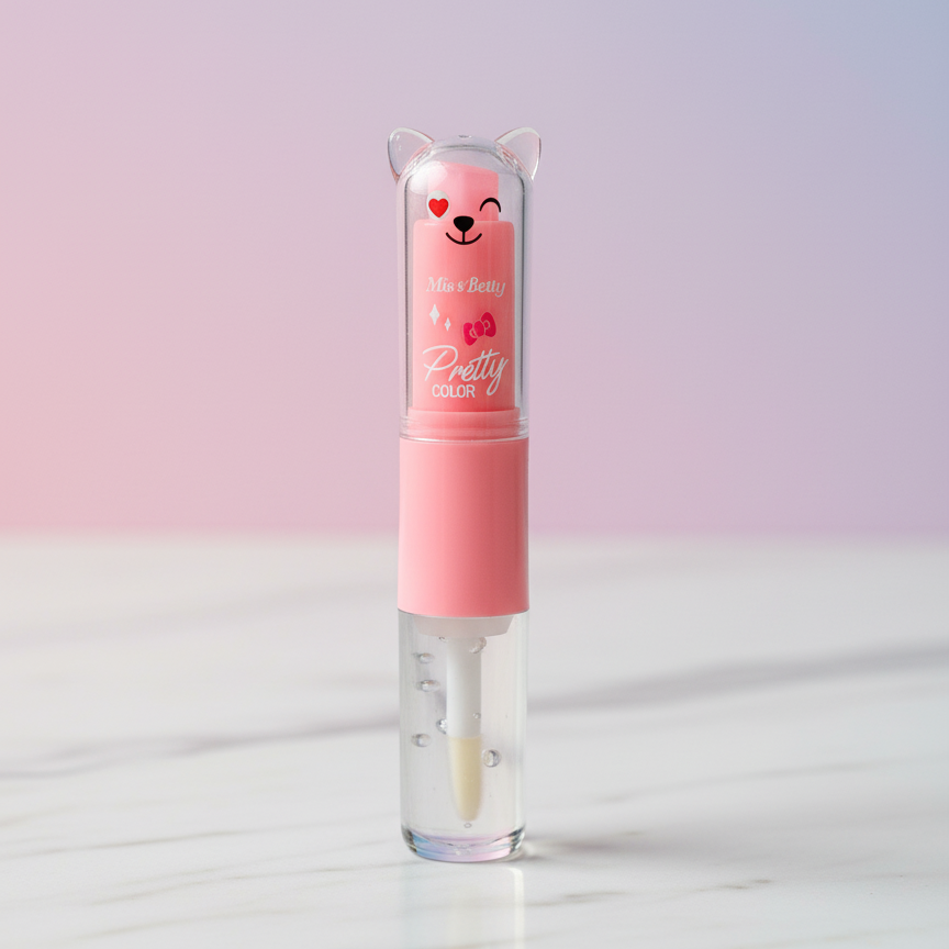 2 in 1 Cute Lip Balm + Lip Oil – Moisturizing, Glossy &amp; Nourishing Lip Care | Available in Yellow, Red, Pink, Dark Pink, Purple &amp; Sky Blue - PACK OF 1, DARK PINK