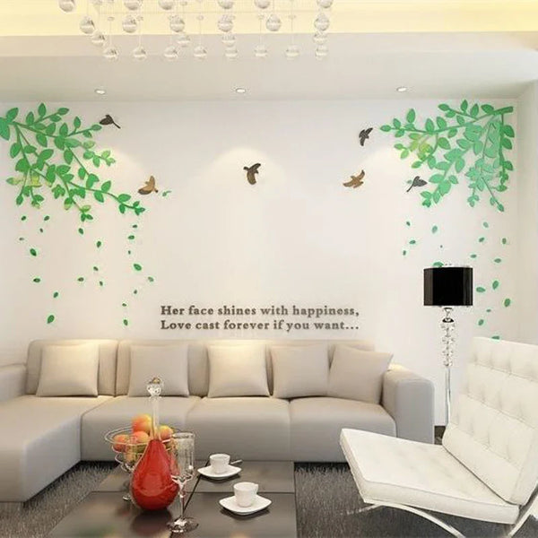 Green Plant TV Background Wall Decorations Decals Pastoral Style Home Decor Wall Stickers Living Room Decor  3D Wallpaper