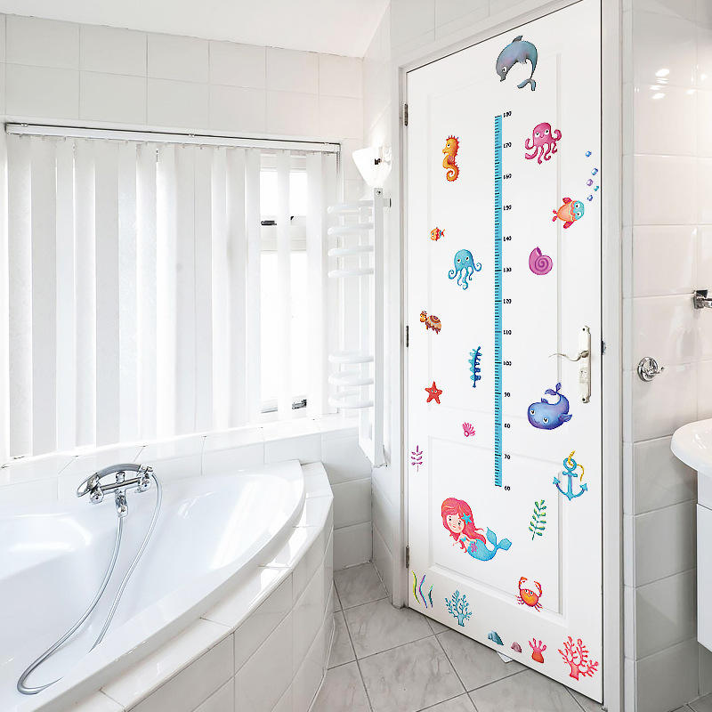 Kids Height Sticker Undersea Mermaid Wall Decal for Children's Room Kindergarten Entrance Door Decorative Height Measuring Ruler size 50x70 sk7197