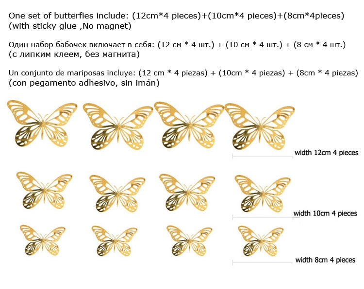 3D Gold Wall Stickers Butterfly Wall Sticker Metal Hollow 3D Butterfly Fridge Stickers Home Party Wedding Decor 12pcs  btsrdkw8c-9