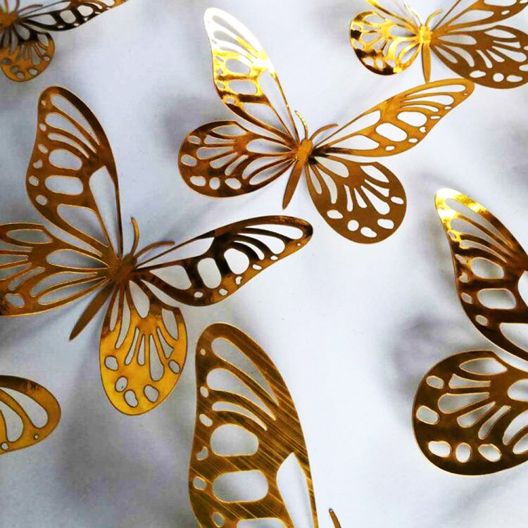 3D Gold Wall Stickers Butterfly Wall Sticker Metal Hollow 3D Butterfly Fridge Stickers Home Party Wedding Decor 12pcs  btsrdkw8c-9