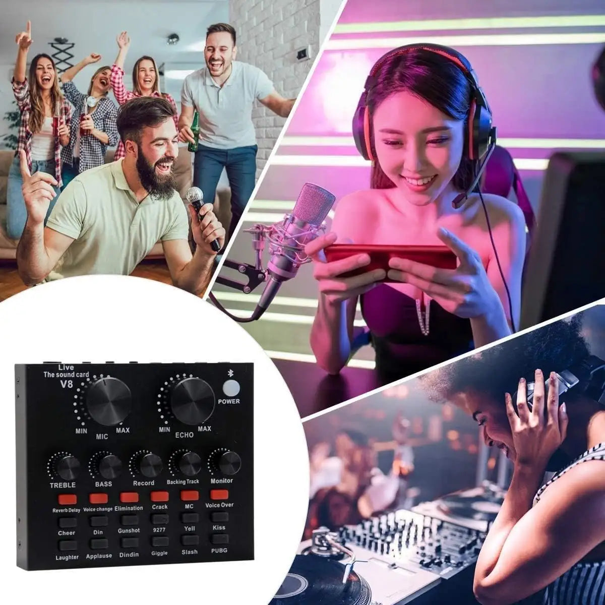 Podcast Mic Set With Live Sound Card,condenser Microphone With Rechargeable 12 Kinds Of Auxiliary Background For Karaoke Singing, Youtube Recording