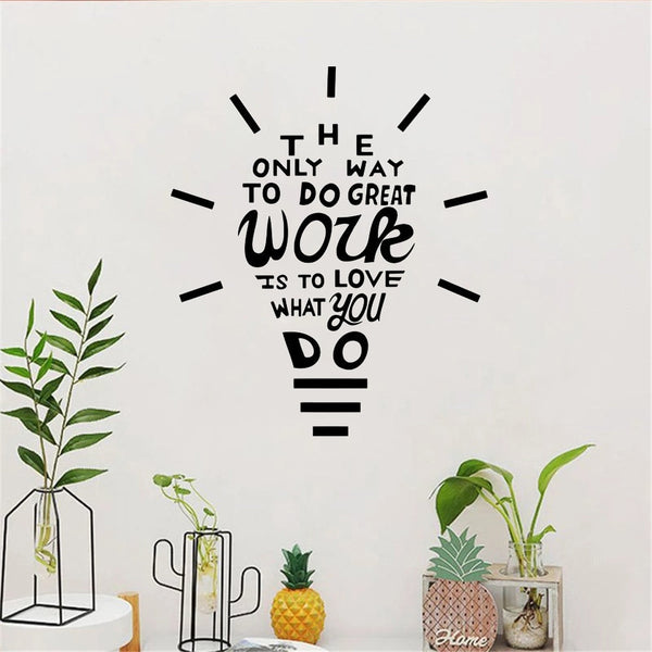 Love Work What You Do Motivational Quotes Wall Sticker Creative Light Bulb Design Office Decor Vinyl Wall Decals Murals