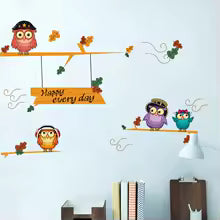 Cute Happy Owls On Tree Wall Sticker For Kids Room Background Decor Decals Child Bedroom Nursery Decoration Cartoon Animal Mural size 30x60 xh3217