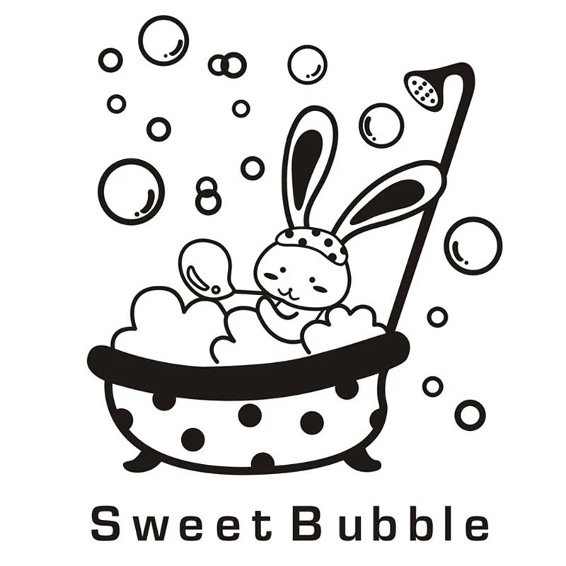 【IKE】Shower Glass Door Stickers Cartoon animal bunny sweet bubble Wall Sticker Cute Waterproof baby Bathroom Decor Wall Art Decals size 27x38 k23