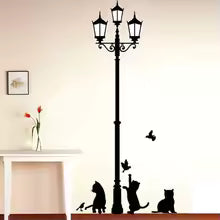Creative DIY Popular Ancient Lamp Cats and Birds Wall Sticker Cartoon Wall Mural Home Decor Room Kids Decals Wallpaper size 50x70  dm570100