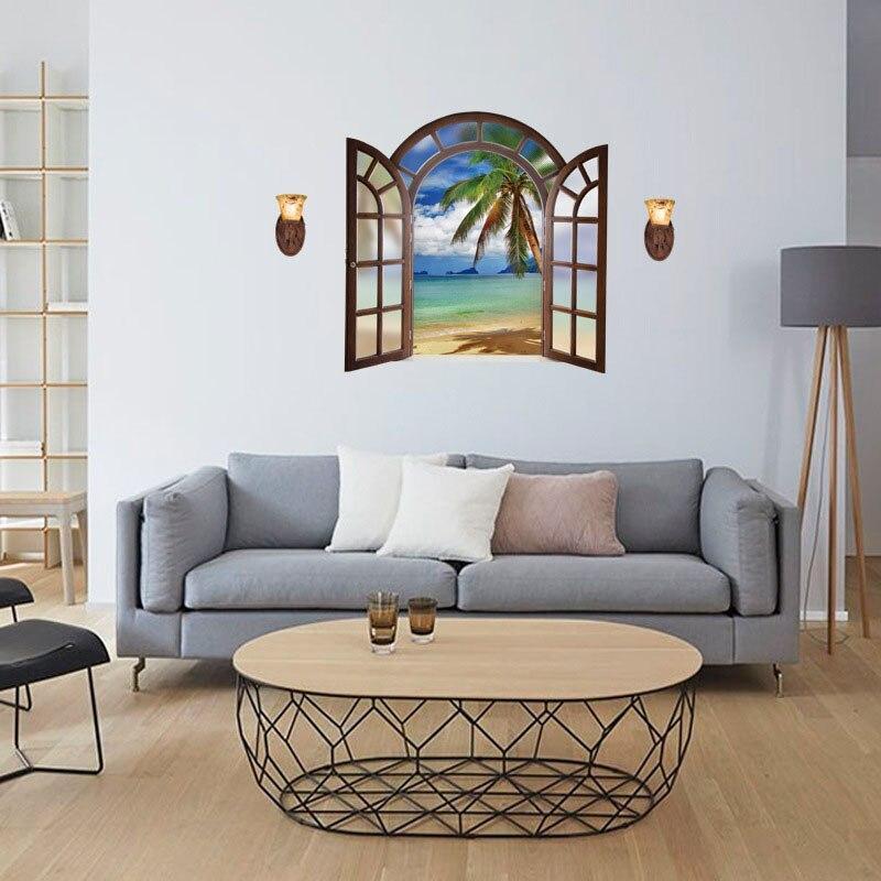 3D Wall Sticker SK9062B Fake Window Blue Sea View European Style Bedroom Living Room Entrance Decoration Self-adhesive Wall Sticker