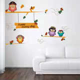 Cute Happy Owls On Tree Wall Sticker For Kids Room Background Decor Decals Child Bedroom Nursery Decoration Cartoon Animal Mural size 30x60 xh3217